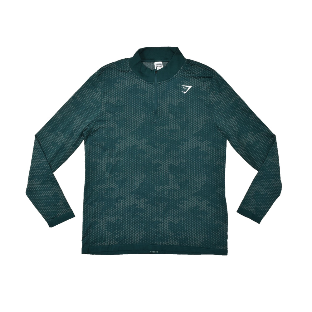 GYMSHARK XXL Legacy Drop Quarter-Zip Pullover Running Workout Shirt Dark Green